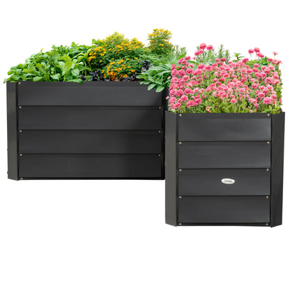L-shaped corner garden planter without base - 115 x 115 x 44 cm dark gray galvanized steel