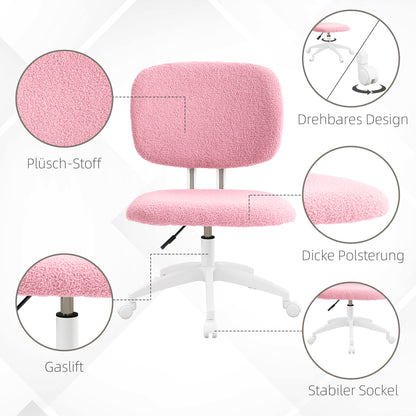 Office Chair, Ergonomic Desk Chair, Height Adjustable Computer Chair without Armrest, Swivel Chair for Study Room, Velvet, Pink