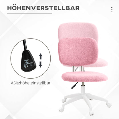Office Chair, Ergonomic Desk Chair, Height Adjustable Computer Chair without Armrest, Swivel Chair for Study Room, Velvet, Pink