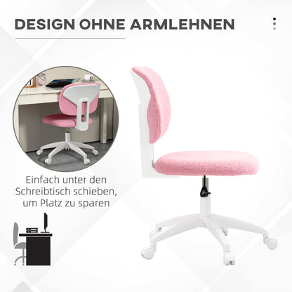 Office Chair, Ergonomic Desk Chair, Height Adjustable Computer Chair without Armrest, Swivel Chair for Study Room, Velvet, Pink