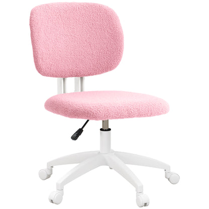 Office Chair, Ergonomic Desk Chair, Height Adjustable Computer Chair without Armrest, Swivel Chair for Study Room, Velvet, Pink