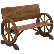 2-Seater Solid Wood Garden Bench with Armrest, Bench with Wagon Wheel Design, Garden Furniture 250kg Capacity, Rustic Bench, 114 x 58 x 80 cm, Brown
