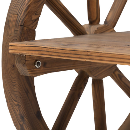 2-Seater Solid Wood Garden Bench with Armrest, Bench with Wagon Wheel Design, Garden Furniture 250kg Capacity, Rustic Bench, 114 x 58 x 80 cm, Brown