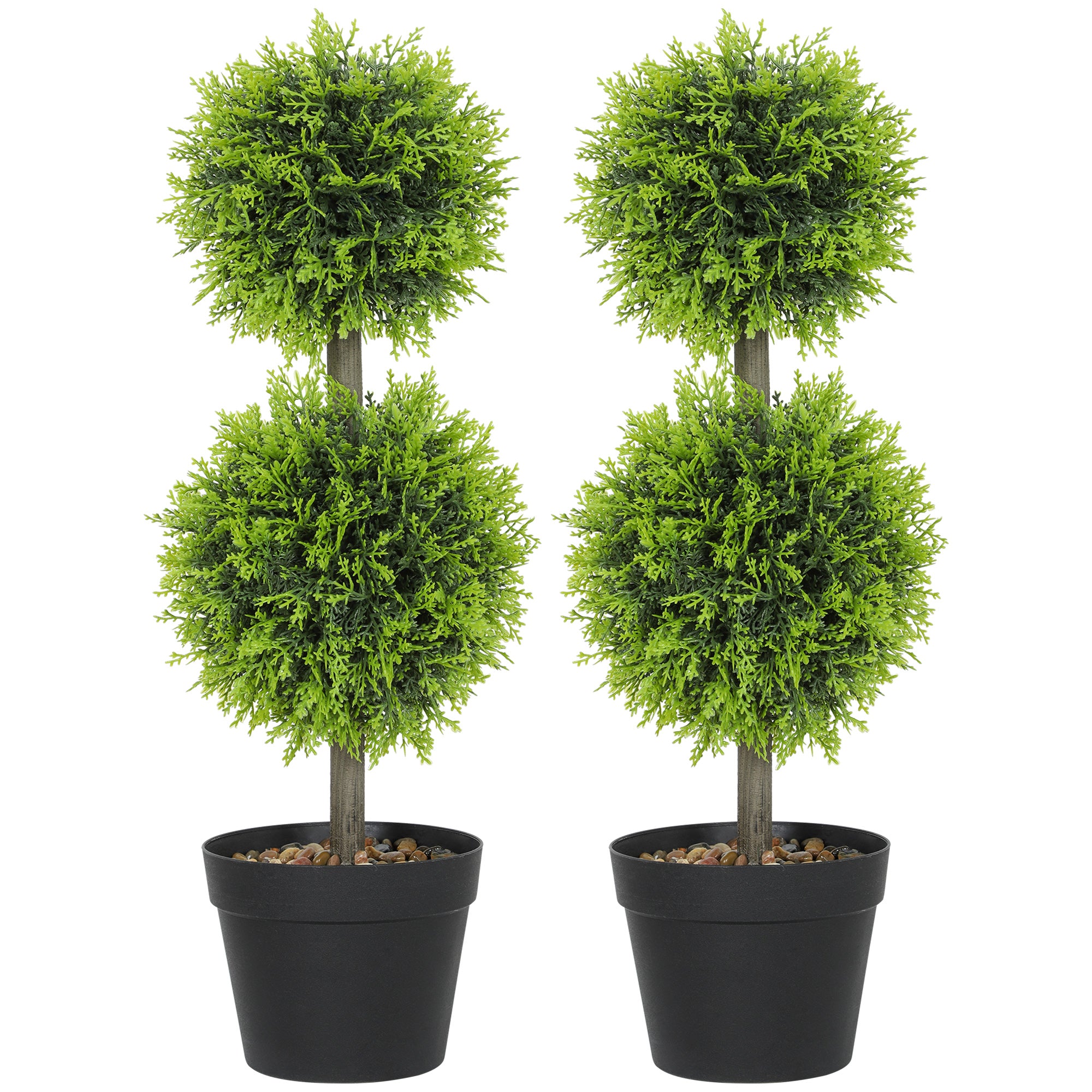 Set of 2 Decorative Artificial Plants, 60 cm Potted Boxwood Topiary Balls, Faux Greenery for Indoor & Outdoor Décor