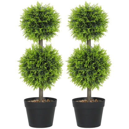 Set of 2 Decorative Artificial Plants, 60 cm Potted Boxwood Topiary Balls, Faux Greenery for Indoor & Outdoor Décor