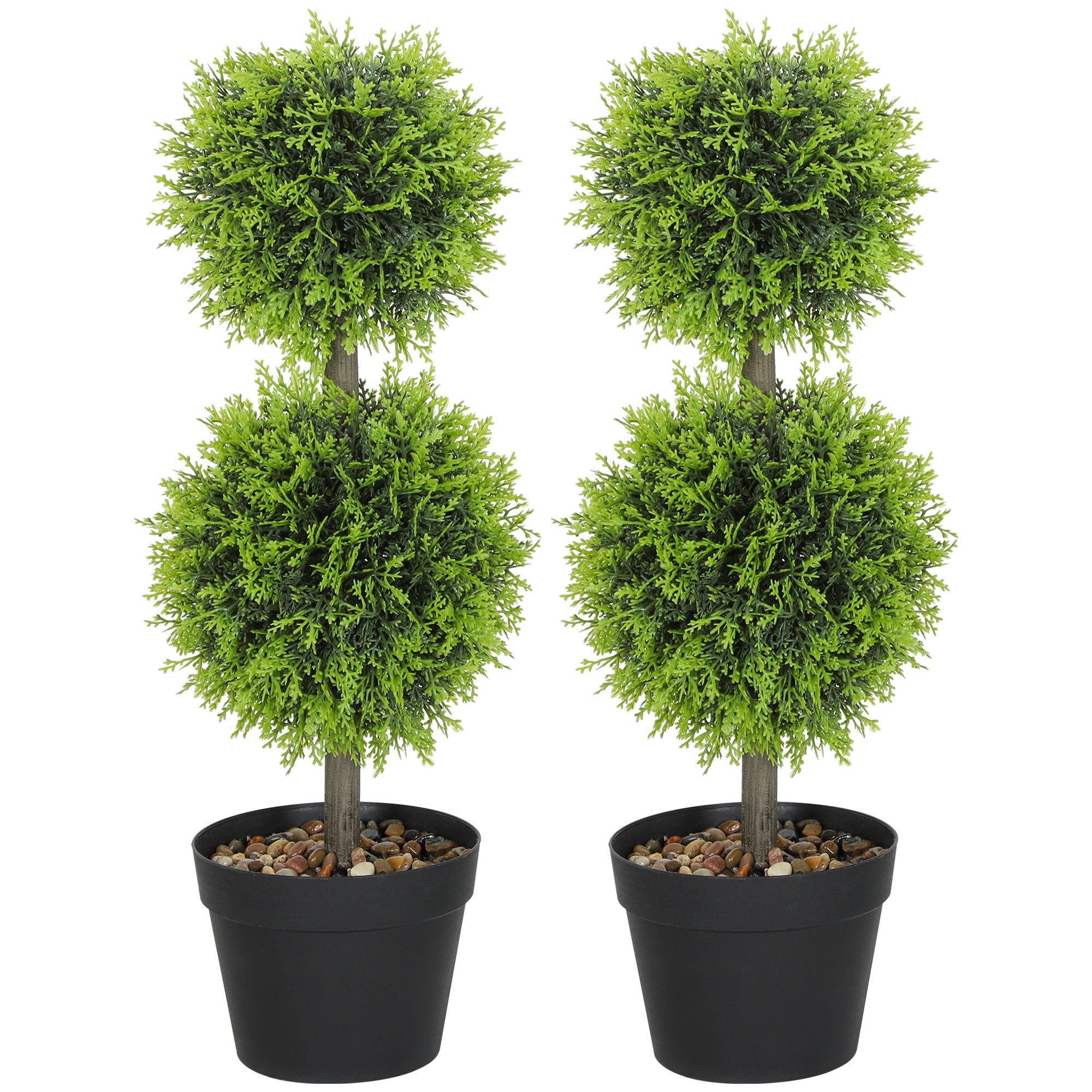 Set of 2 Decorative Artificial Plants, 60 cm Potted Boxwood Topiary Balls, Faux Greenery for Indoor & Outdoor Décor