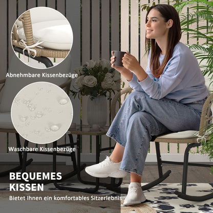 3-piece Rattan Swing Chair Set, Garden Furniture Set with 2 Swing Chairs, 1 Coffee Table, Garden Seating Group with Cushions, for Balcony, Patio, Cream