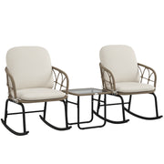 3-piece Rattan Swing Chair Set, Garden Furniture Set with 2 Swing Chairs, 1 Coffee Table, Garden Seating Group with Cushions, for Balcony, Patio, Cream
