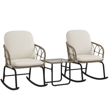3-piece Rattan Swing Chair Set, Garden Furniture Set with 2 Swing Chairs, 1 Coffee Table, Garden Seating Group with Cushions, for Balcony, Patio, Cream
