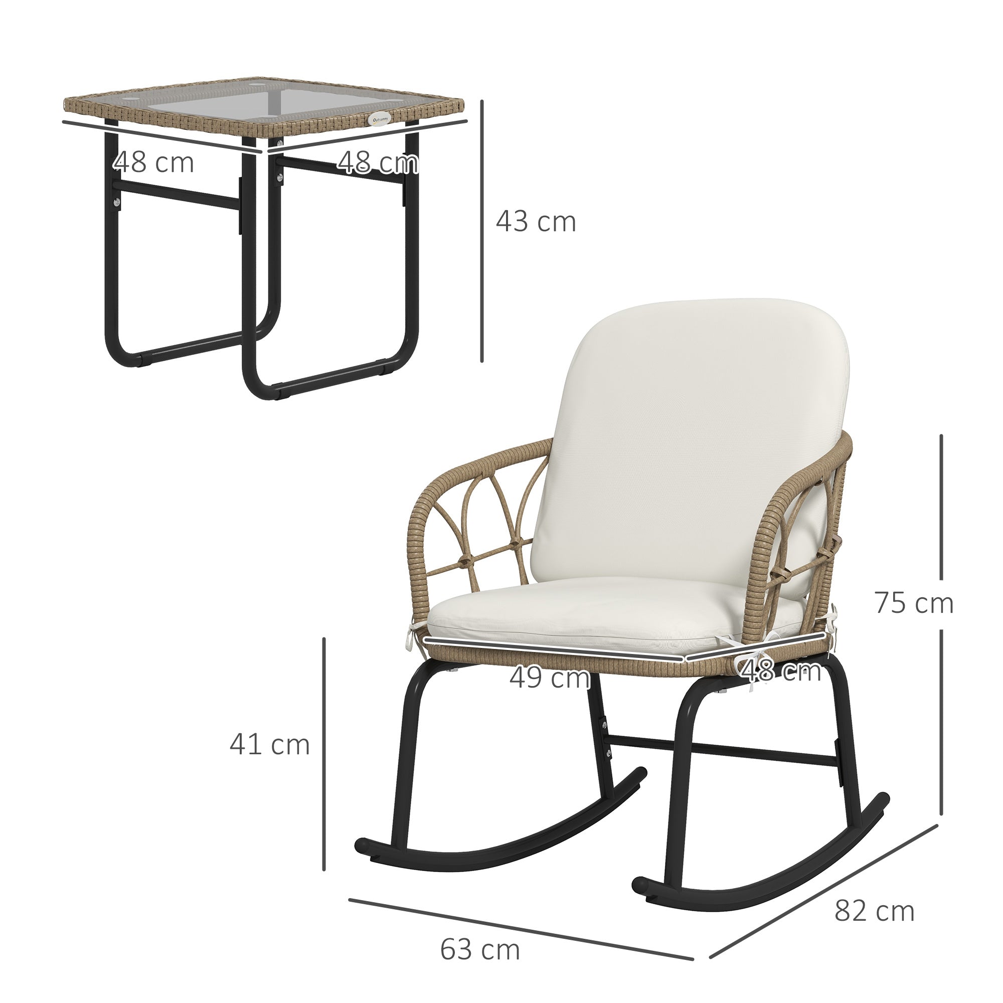 3-piece Rattan Swing Chair Set, Garden Furniture Set with 2 Swing Chairs, 1 Coffee Table, Garden Seating Group with Cushions, for Balcony, Patio, Cream