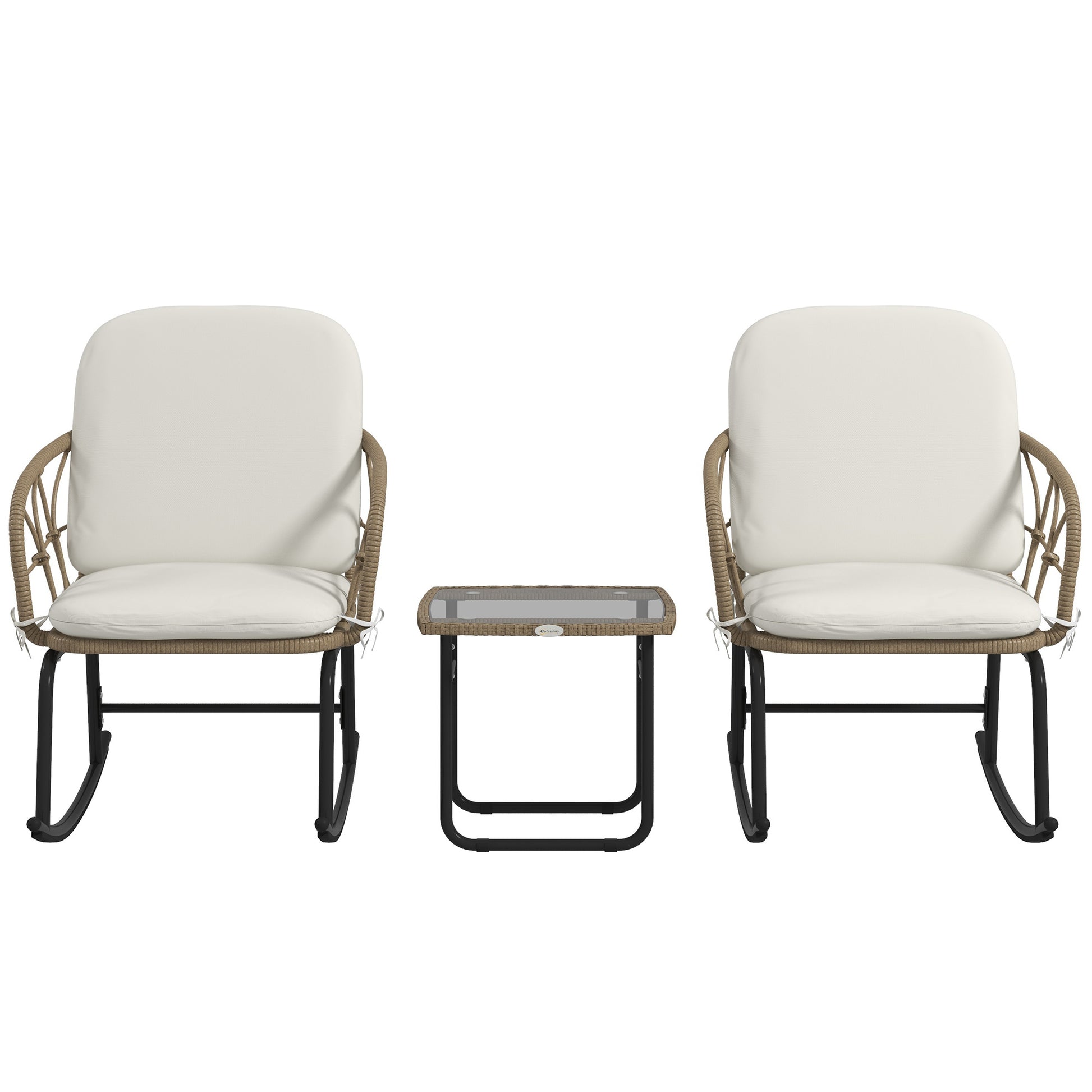3-piece Rattan Swing Chair Set, Garden Furniture Set with 2 Swing Chairs, 1 Coffee Table, Garden Seating Group with Cushions, for Balcony, Patio, Cream