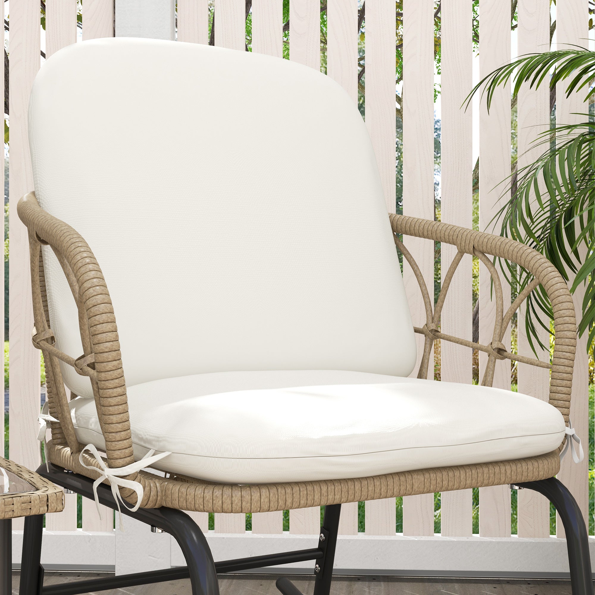 3-piece Rattan Swing Chair Set, Garden Furniture Set with 2 Swing Chairs, 1 Coffee Table, Garden Seating Group with Cushions, for Balcony, Patio, Cream