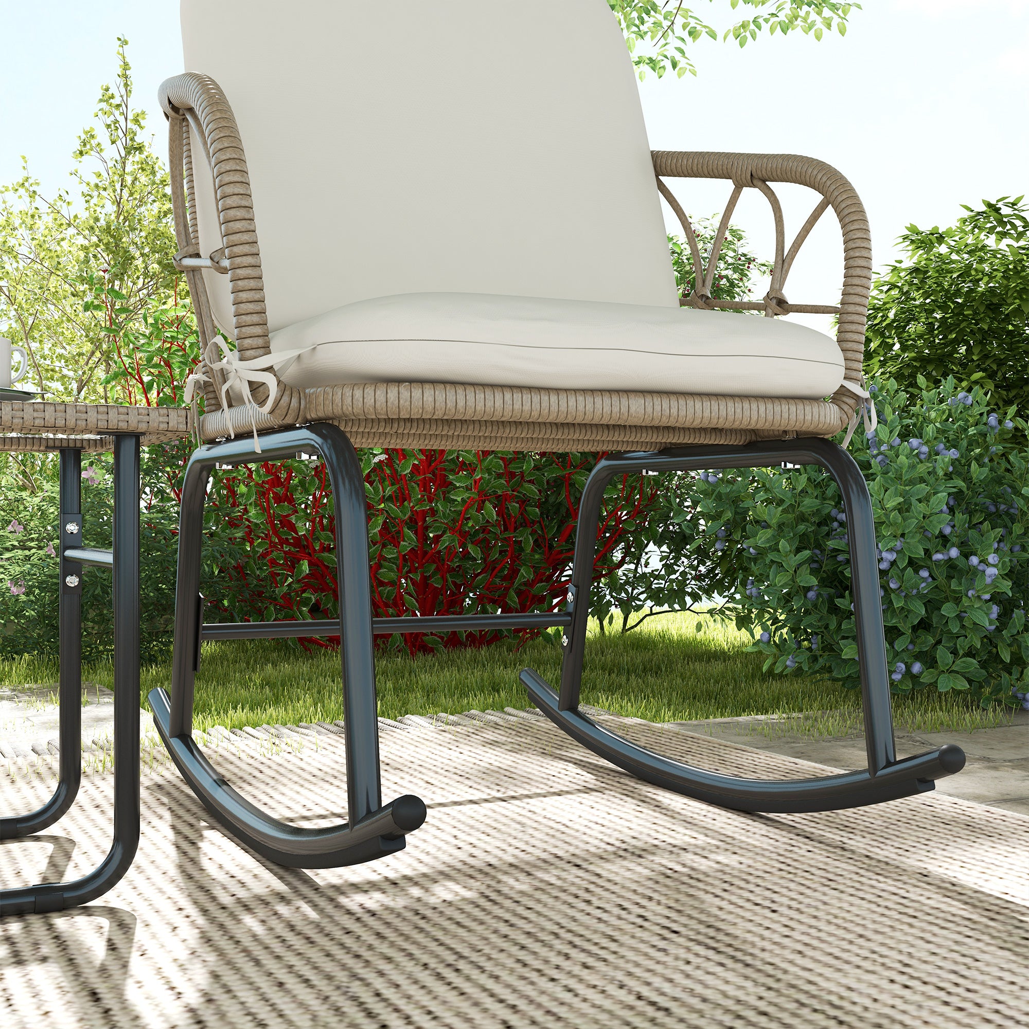 3-piece Rattan Swing Chair Set, Garden Furniture Set with 2 Swing Chairs, 1 Coffee Table, Garden Seating Group with Cushions, for Balcony, Patio, Cream