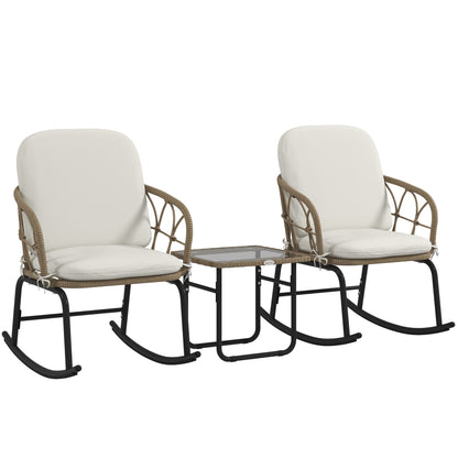 3-piece Rattan Swing Chair Set, Garden Furniture Set with 2 Swing Chairs, 1 Coffee Table, Garden Seating Group with Cushions, for Balcony, Patio, Cream