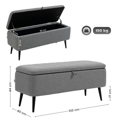 Storage Bench with Upholstered Seat, Ottoman with Steel Legs, Storage Chest for Living Room Bedroom Hallway 102 x 40 x 44 cm, Gray