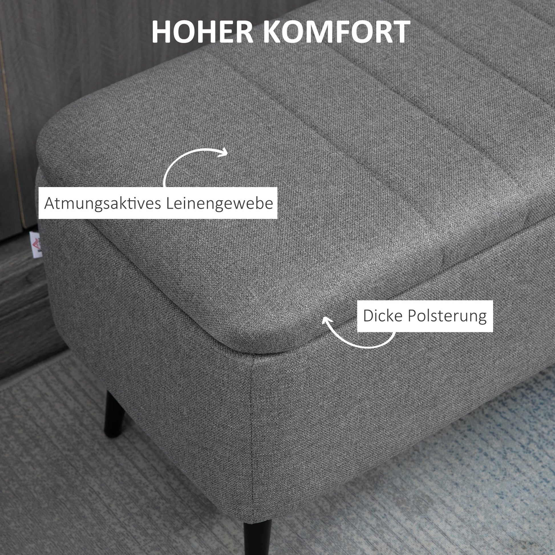 Storage Bench with Upholstered Seat, Ottoman with Steel Legs, Storage Chest for Living Room Bedroom Hallway 102 x 40 x 44 cm, Gray