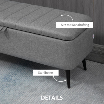 Storage Bench with Upholstered Seat, Ottoman with Steel Legs, Storage Chest for Living Room Bedroom Hallway 102 x 40 x 44 cm, Gray