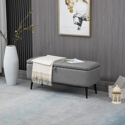 Storage Bench with Upholstered Seat, Ottoman with Steel Legs, Storage Chest for Living Room Bedroom Hallway 102 x 40 x 44 cm, Gray