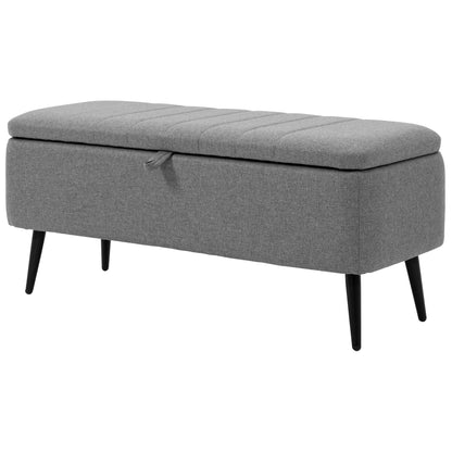 Storage Bench with Upholstered Seat, Ottoman with Steel Legs, Storage Chest for Living Room Bedroom Hallway 102 x 40 x 44 cm, Gray