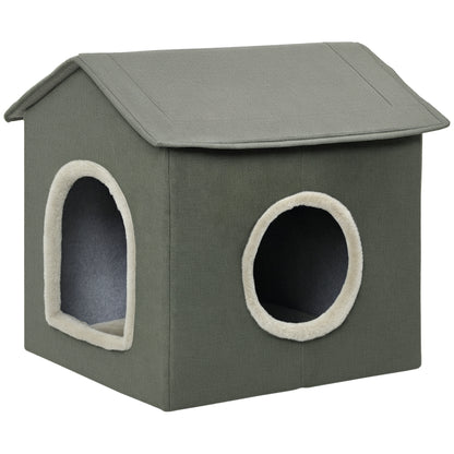 Cat Cave, Cat House with Cushion, Scratching Board, Two Doors, XXL Cat Hut Dog House Dog Cave, Cat Bed for Cats up to 5 kg, Gray, 39 x 43.5 x 40.5 cm