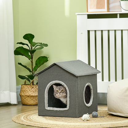 Cat Cave, Cat House with Cushion, Scratching Board, Two Doors, XXL Cat Hut Dog House Dog Cave, Cat Bed for Cats up to 5 kg, Gray, 39 x 43.5 x 40.5 cm