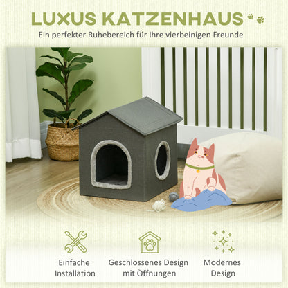 Cat Cave, Cat House with Cushion, Scratching Board, Two Doors, XXL Cat Hut Dog House Dog Cave, Cat Bed for Cats up to 5 kg, Gray, 39 x 43.5 x 40.5 cm