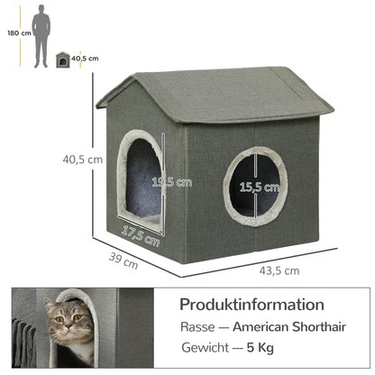 Cat Cave, Cat House with Cushion, Scratching Board, Two Doors, XXL Cat Hut Dog House Dog Cave, Cat Bed for Cats up to 5 kg, Gray, 39 x 43.5 x 40.5 cm