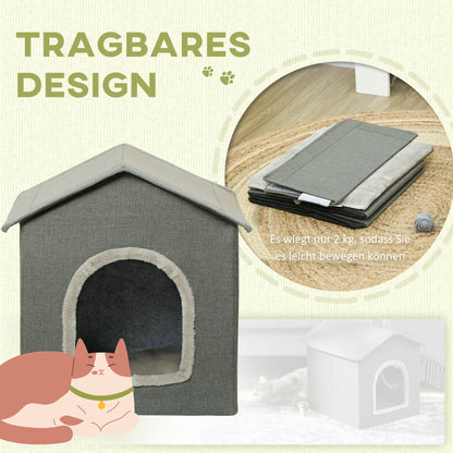 Cat Cave, Cat House with Cushion, Scratching Board, Two Doors, XXL Cat Hut Dog House Dog Cave, Cat Bed for Cats up to 5 kg, Gray, 39 x 43.5 x 40.5 cm