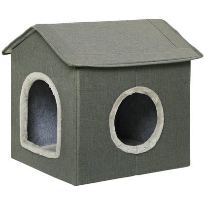 Cat Cave, Cat House with Cushion, Scratching Board, Two Doors, XXL Cat Hut Dog House Dog Cave, Cat Bed for Cats up to 5 kg, Gray, 39 x 43.5 x 40.5 cm