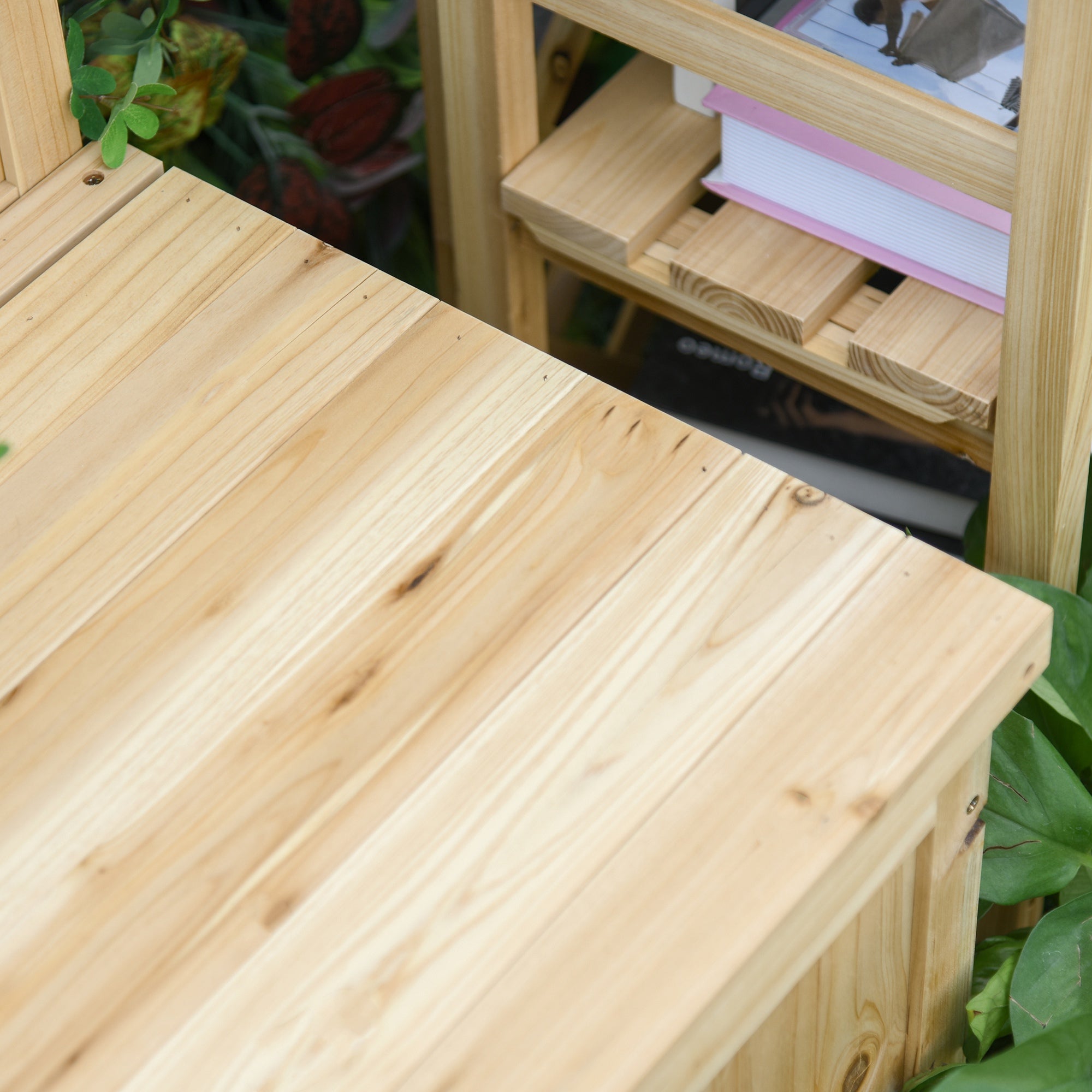 Natural Wood Garden Bench Outdoor Bench with Storage Box and Backrest Load 250 kg for Patio Terrace Balcony 115x45x75 cm