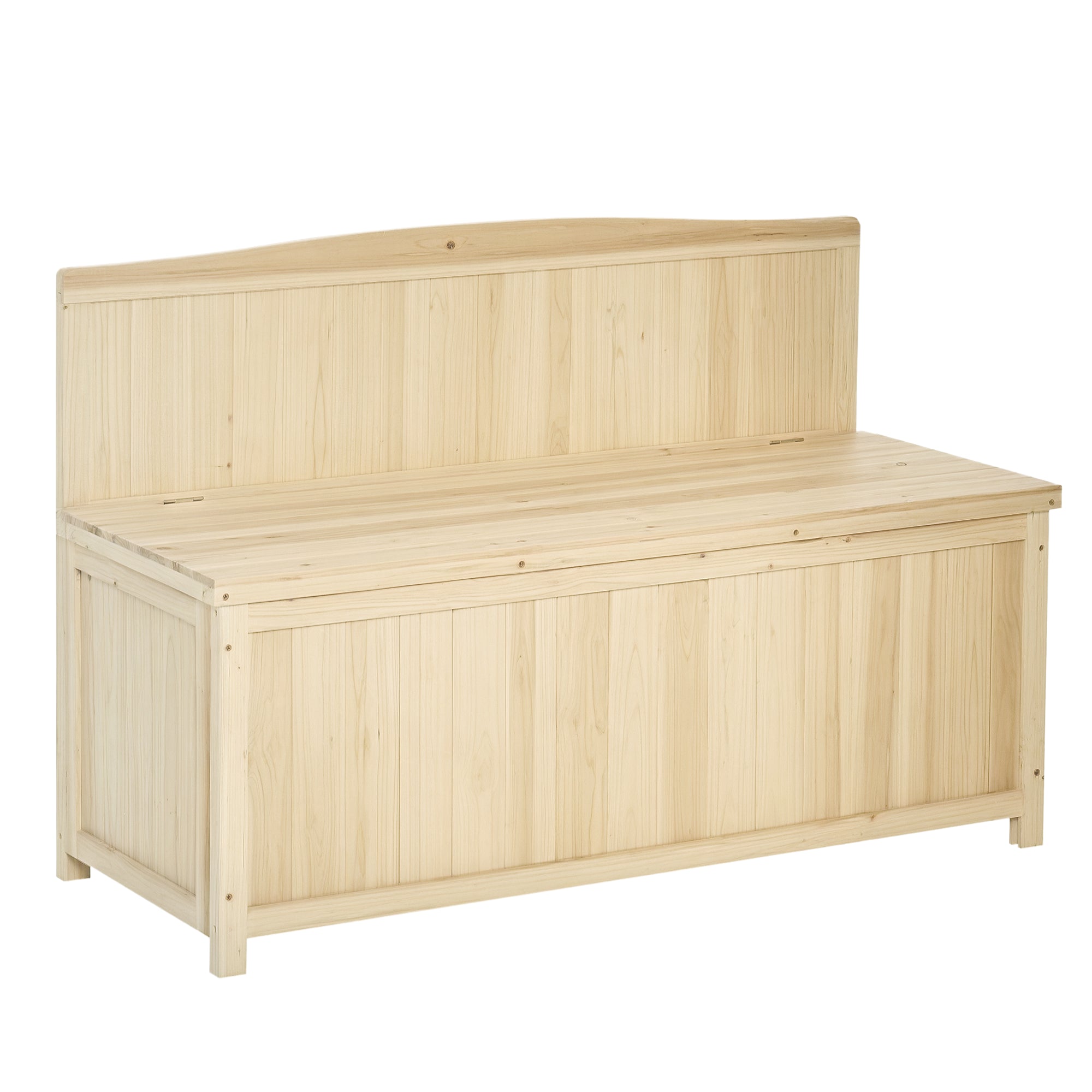 Natural Wood Garden Bench Outdoor Bench with Storage Box and Backrest Load 250 kg for Patio Terrace Balcony 115x45x75 cm