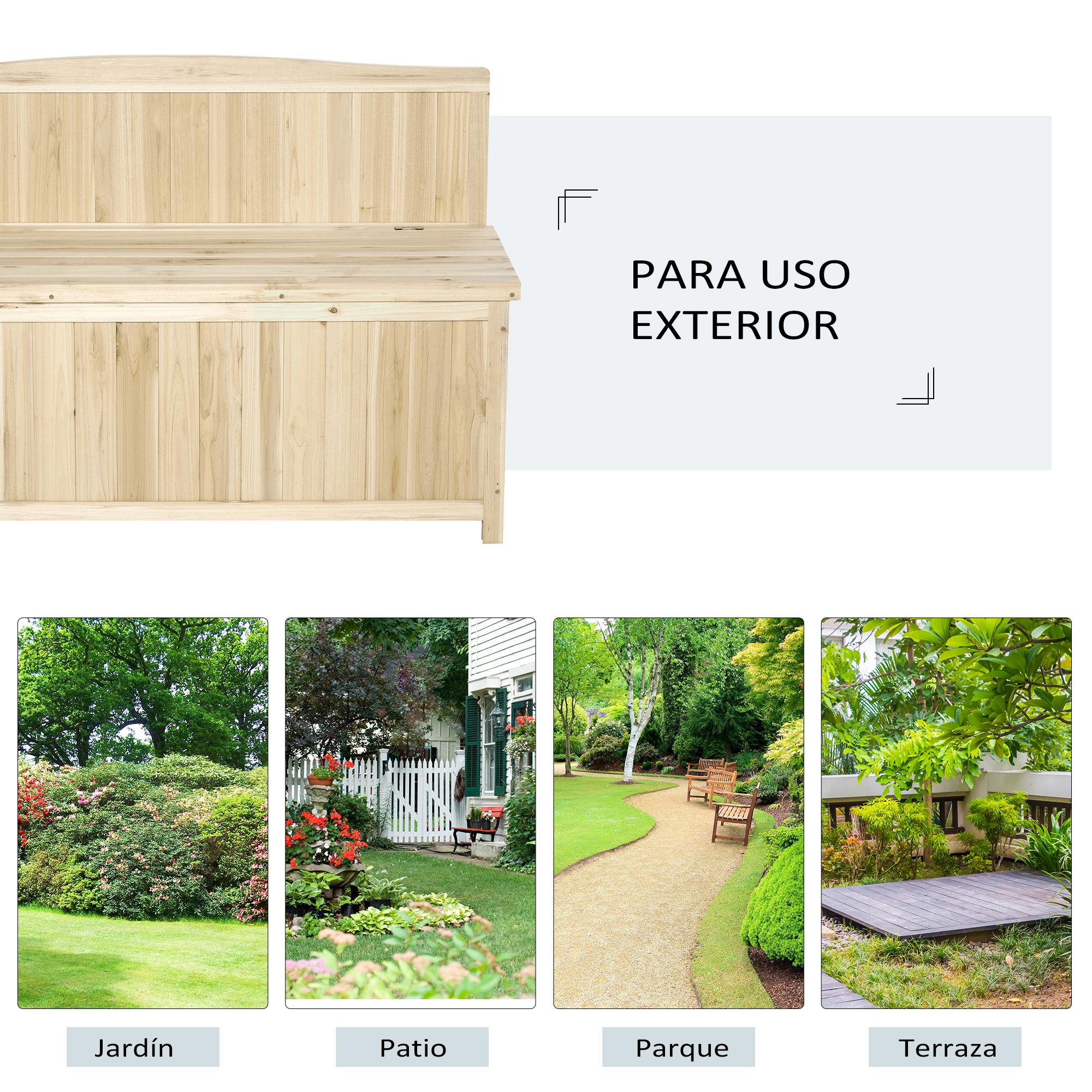 Natural Wood Garden Bench Outdoor Bench with Storage Box and Backrest Load 250 kg for Patio Terrace Balcony 115x45x75 cm