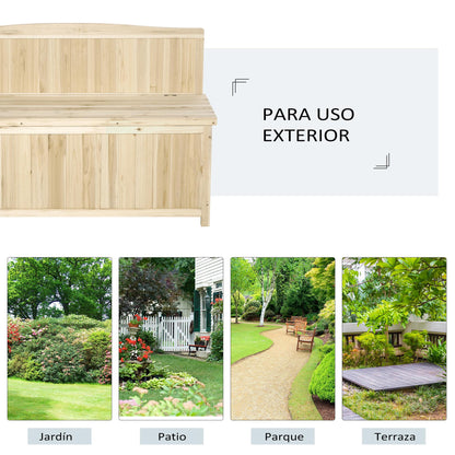 Natural Wood Garden Bench Outdoor Bench with Storage Box and Backrest Load 250 kg for Patio Terrace Balcony 115x45x75 cm