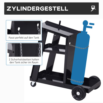 Welding Cart, Welding Mobile with 3 Shelves, Gas Bottle Holder with Safety Chain, Cart for Welding Machines for Manual Welding, Argon Arc Welding Black