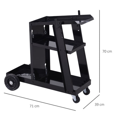 Welding Cart, Welding Mobile with 3 Shelves, Gas Bottle Holder with Safety Chain, Cart for Welding Machines for Manual Welding, Argon Arc Welding Black