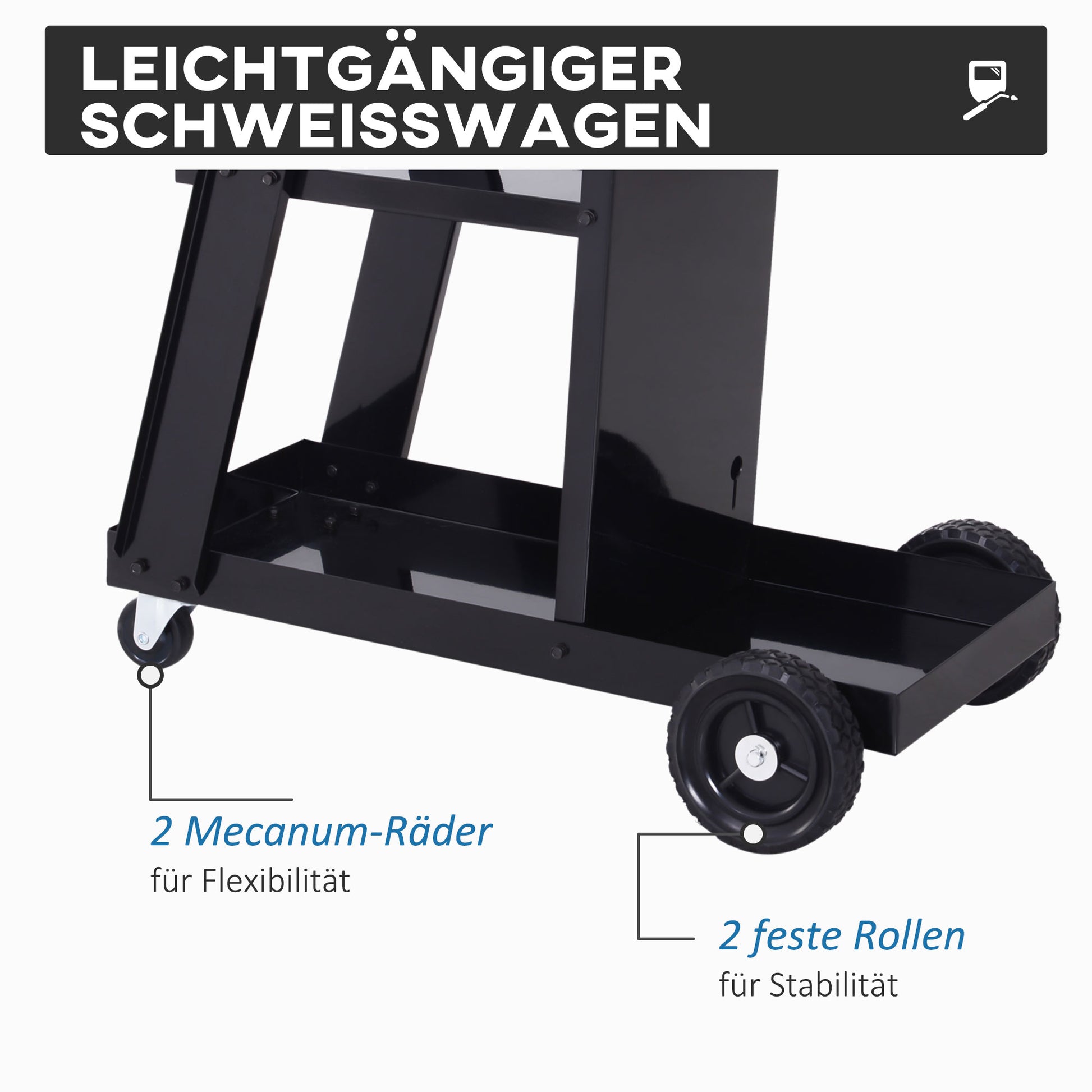 Welding Cart, Welding Mobile with 3 Shelves, Gas Bottle Holder with Safety Chain, Cart for Welding Machines for Manual Welding, Argon Arc Welding Black