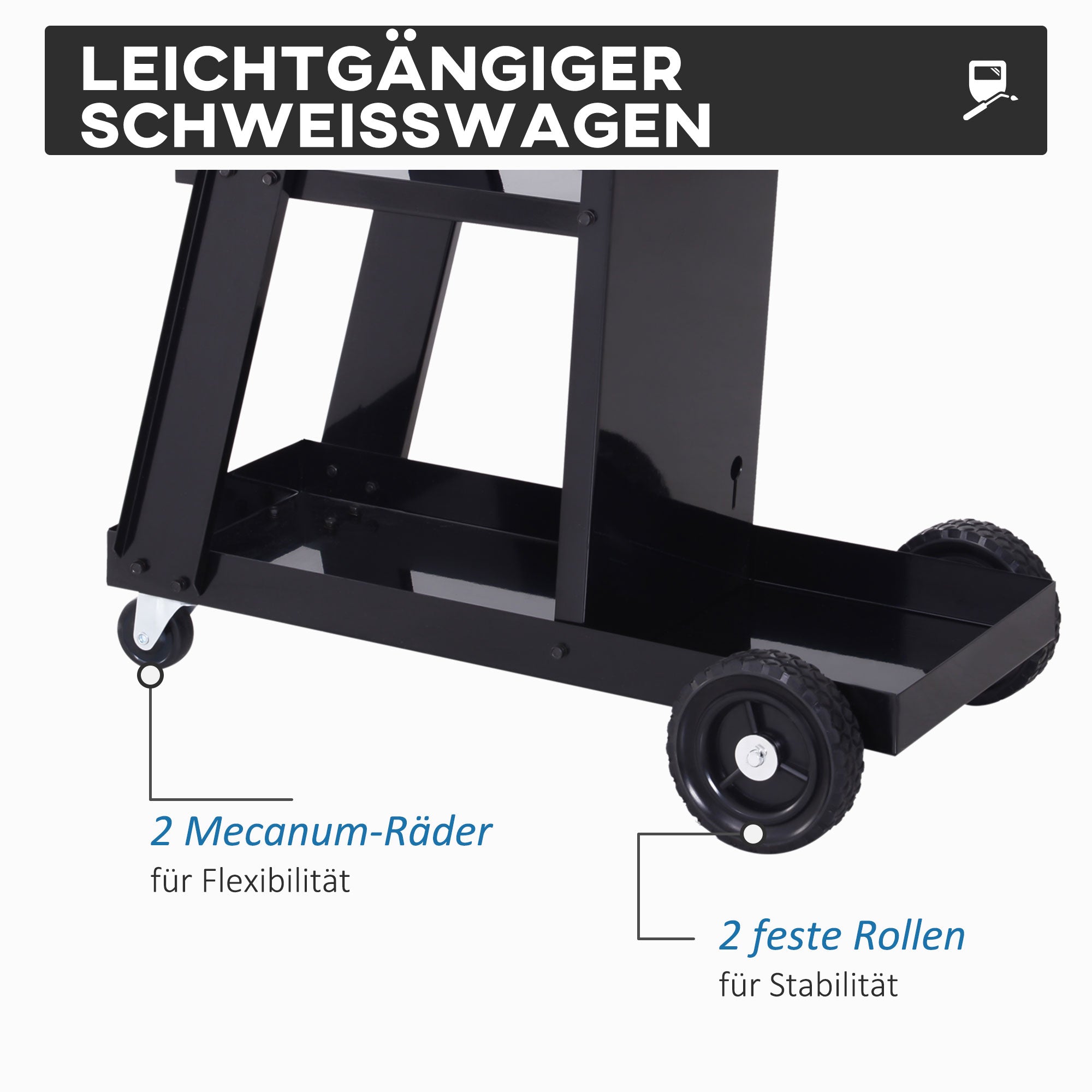 Welding Cart, Welding Mobile with 3 Shelves, Gas Bottle Holder with Safety Chain, Cart for Welding Machines for Manual Welding, Argon Arc Welding Black