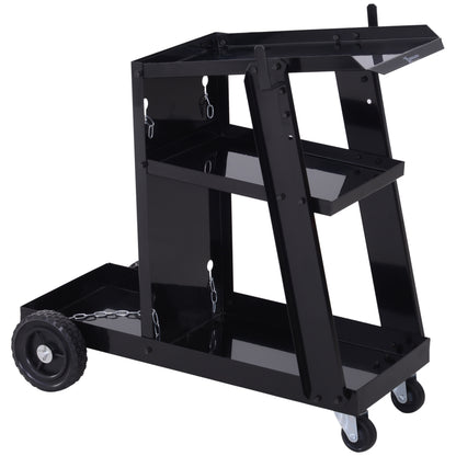 Welding Cart, Welding Mobile with 3 Shelves, Gas Bottle Holder with Safety Chain, Cart for Welding Machines for Manual Welding, Argon Arc Welding Black
