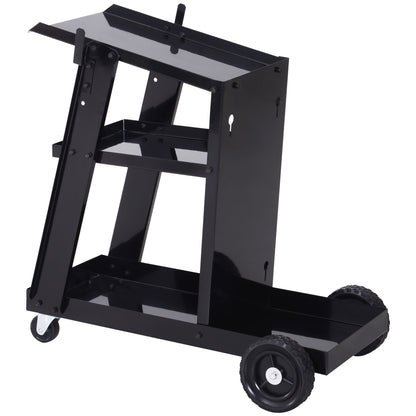Welding Cart, Welding Mobile with 3 Shelves, Gas Bottle Holder with Safety Chain, Cart for Welding Machines for Manual Welding, Argon Arc Welding Black