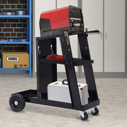 Welding Cart, Welding Mobile with 3 Shelves, Gas Bottle Holder with Safety Chain, Cart for Welding Machines for Manual Welding, Argon Arc Welding Black