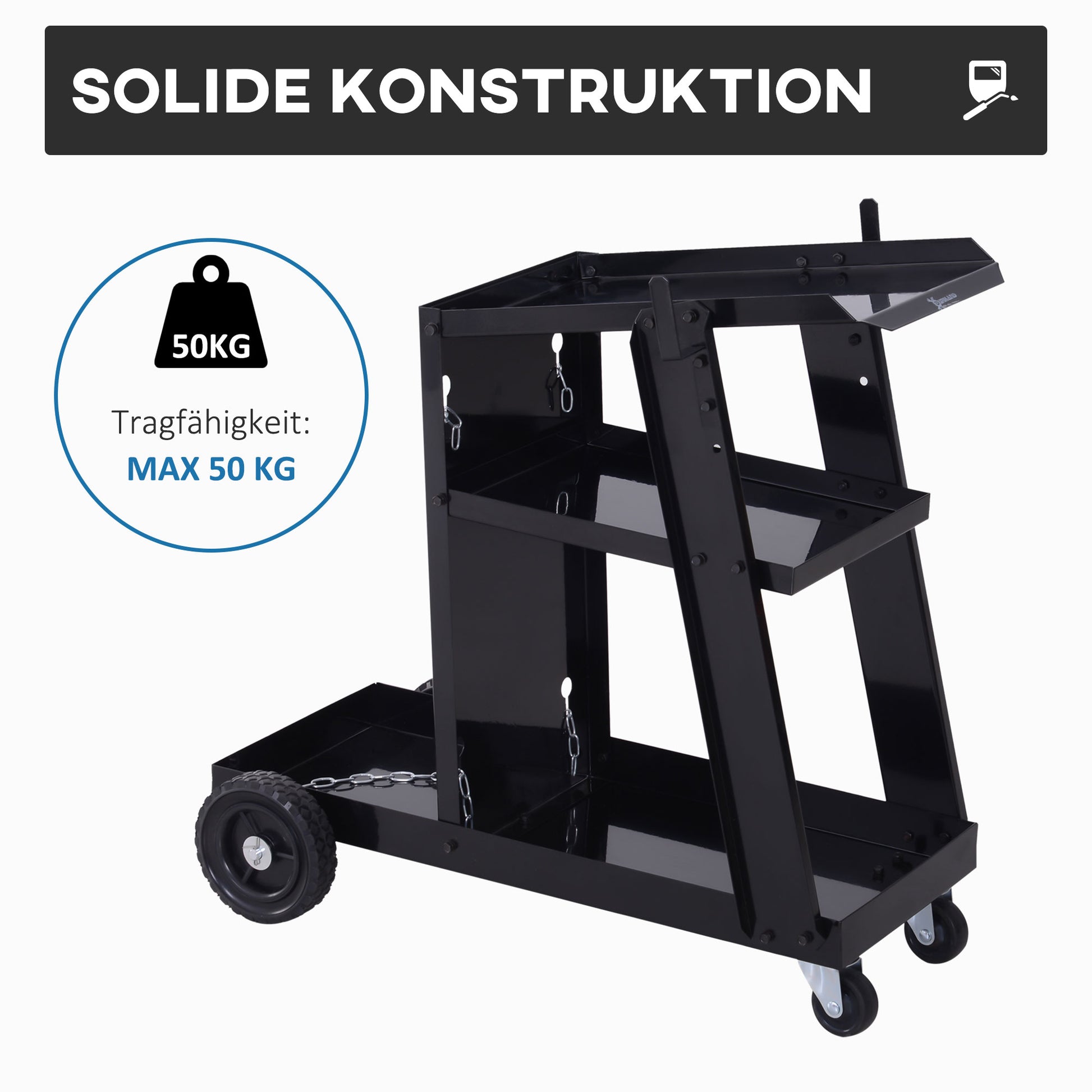 Welding Cart, Welding Mobile with 3 Shelves, Gas Bottle Holder with Safety Chain, Cart for Welding Machines for Manual Welding, Argon Arc Welding Black
