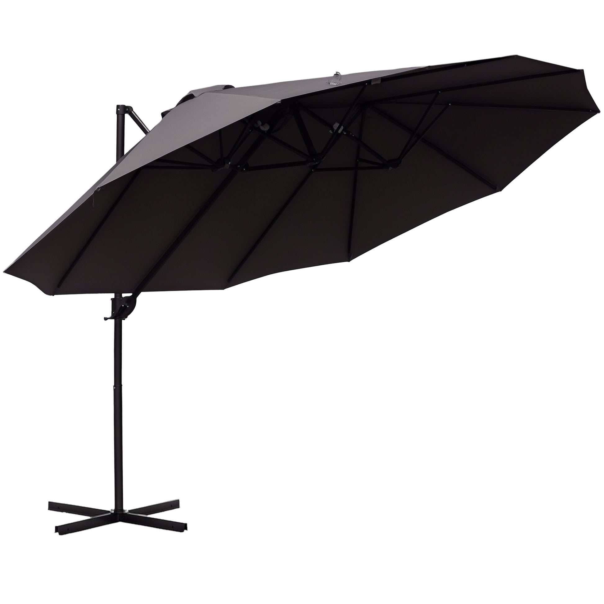 Sun Umbrella Double Sun Umbrella Oval 445x270cm Cantilever Umbrella with Crank Umbrella Stand Garden Umbrella Crank Umbrella, Market Umbrella for Garden Dark Gray