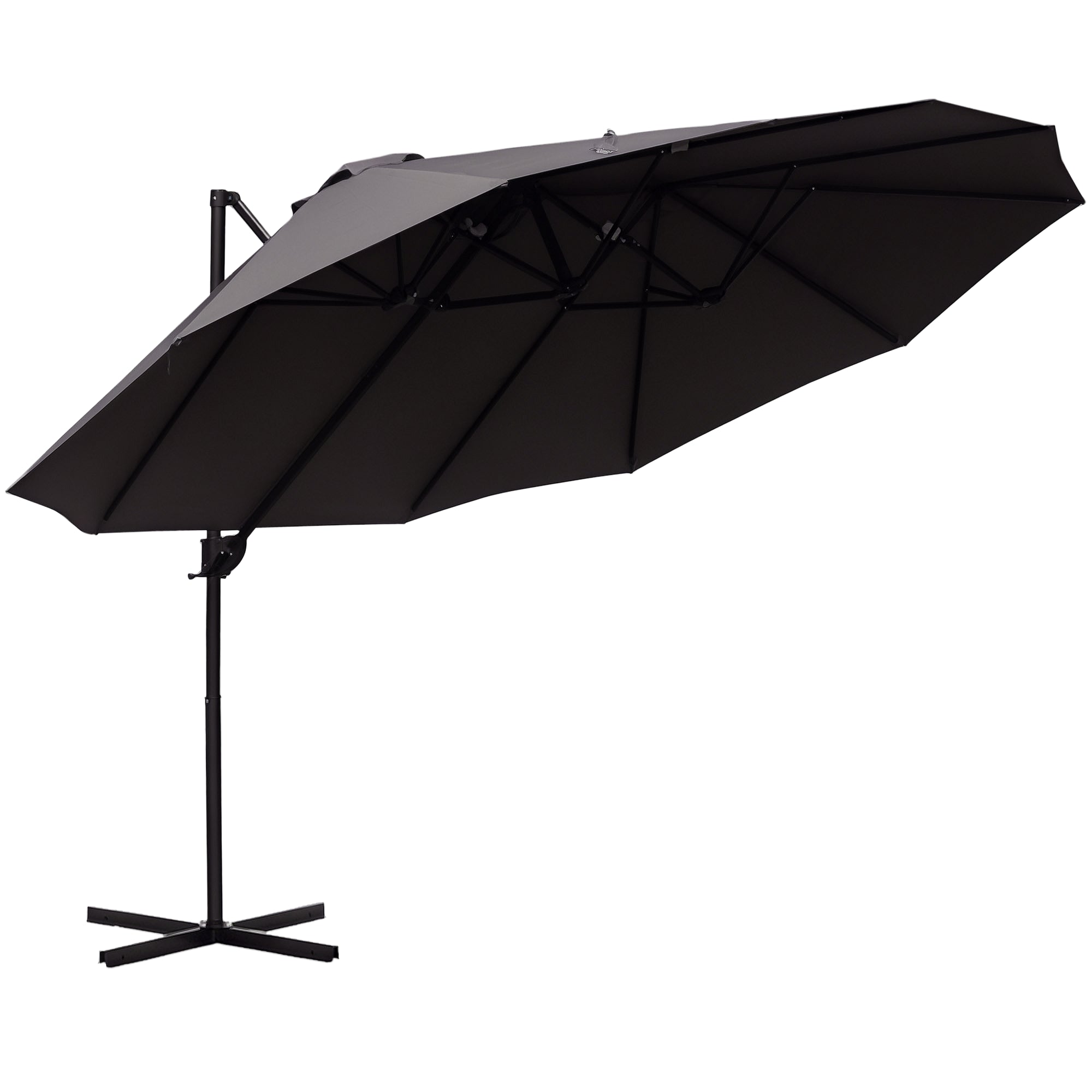 Sun Umbrella Double Sun Umbrella Oval 445x270cm Cantilever Umbrella with Crank Umbrella Stand Garden Umbrella Crank Umbrella, Market Umbrella for Garden Dark Gray