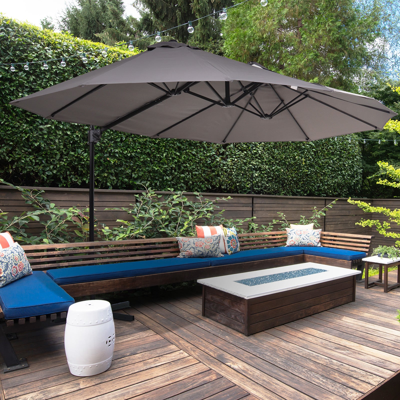 Sun Umbrella Double Sun Umbrella Oval 445x270cm Cantilever Umbrella with Crank Umbrella Stand Garden Umbrella Crank Umbrella, Market Umbrella for Garden Dark Gray