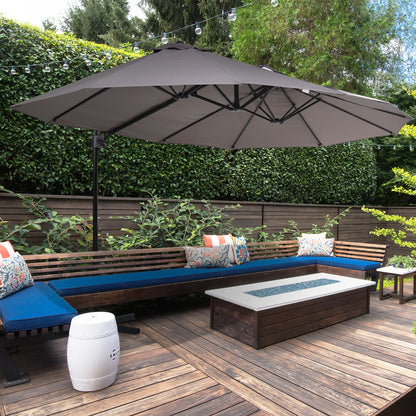 Sun Umbrella Double Sun Umbrella Oval 445x270cm Cantilever Umbrella with Crank Umbrella Stand Garden Umbrella Crank Umbrella, Market Umbrella for Garden Dark Gray