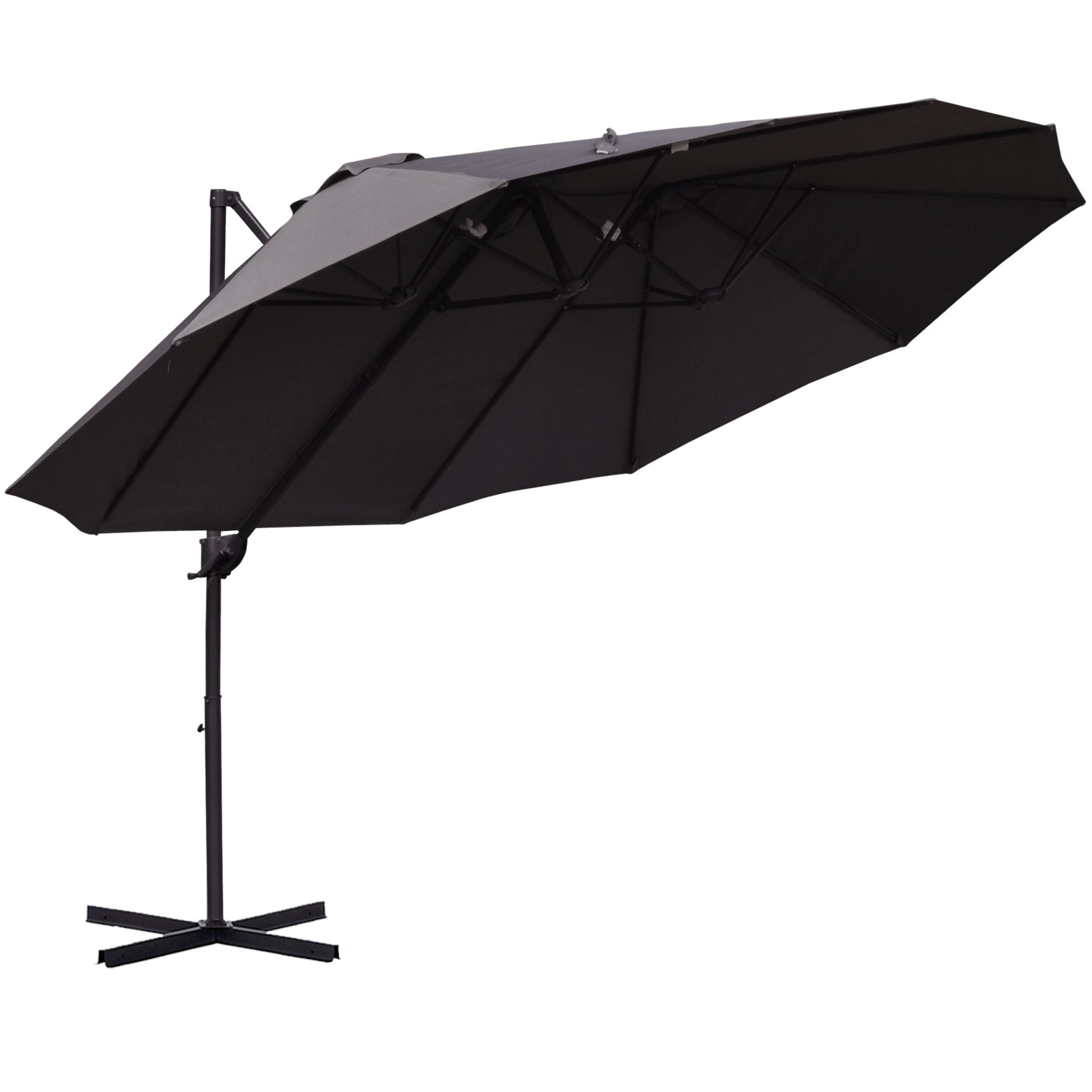 Sun Umbrella Double Sun Umbrella Oval 445x270cm Cantilever Umbrella with Crank Umbrella Stand Garden Umbrella Crank Umbrella, Market Umbrella for Garden Dark Gray