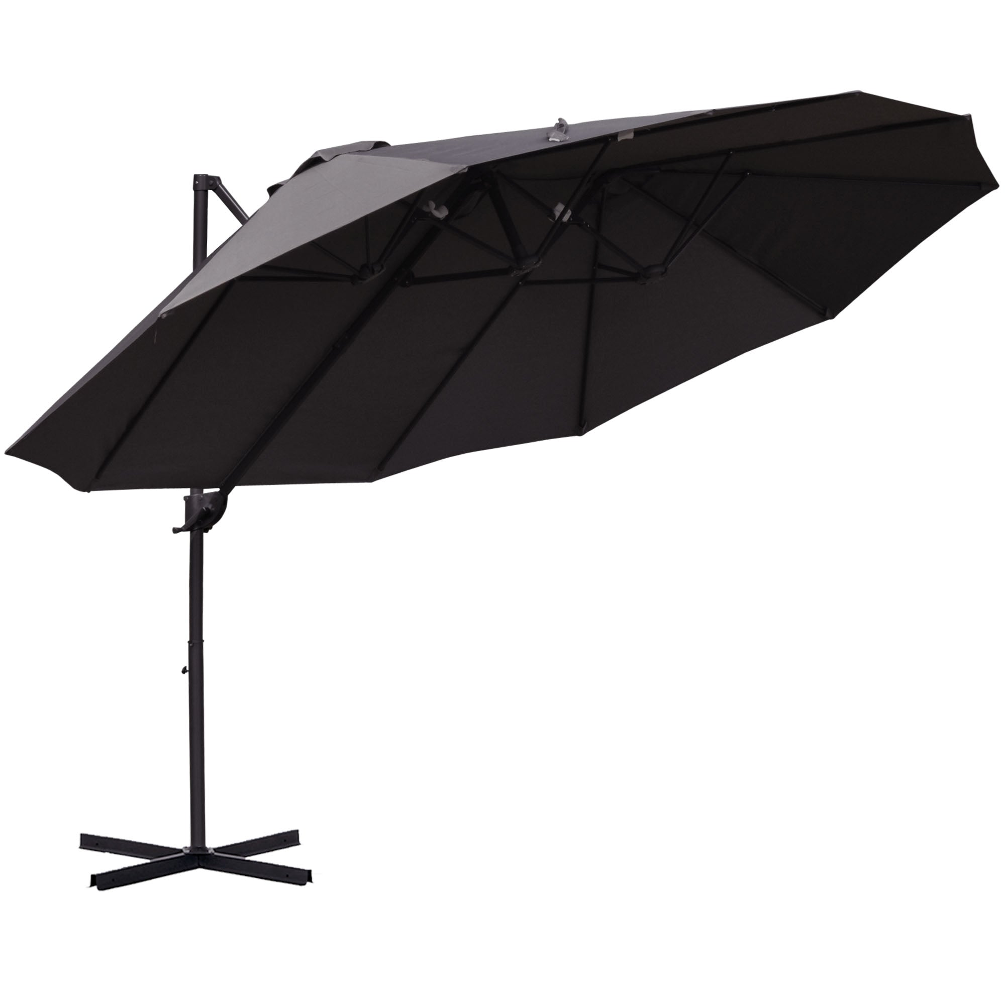 Sun Umbrella Double Sun Umbrella Oval 445x270cm Cantilever Umbrella with Crank Umbrella Stand Garden Umbrella Crank Umbrella, Market Umbrella for Garden Dark Gray