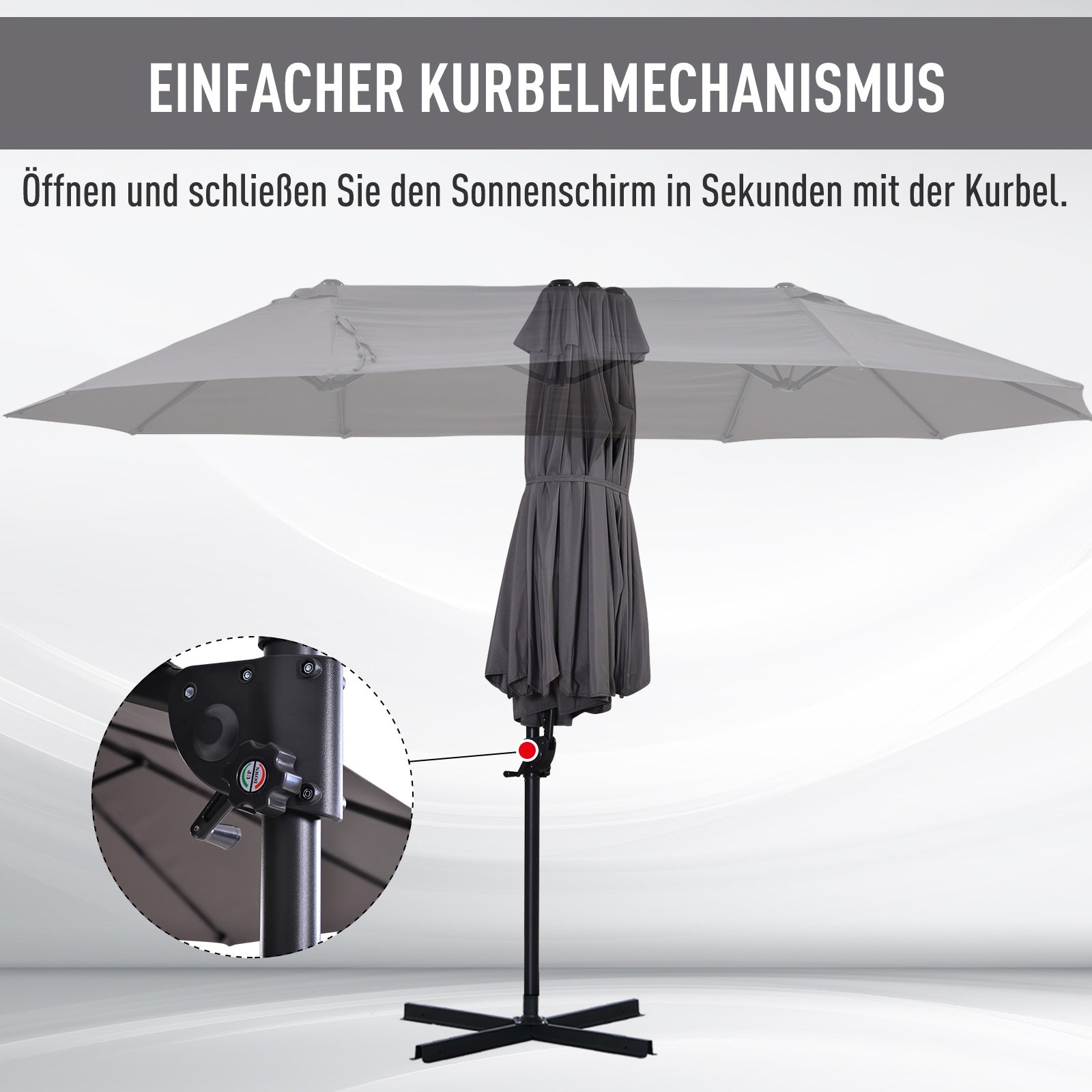 Sun Umbrella Double Sun Umbrella Oval 445x270cm Cantilever Umbrella with Crank Umbrella Stand Garden Umbrella Crank Umbrella, Market Umbrella for Garden Dark Gray