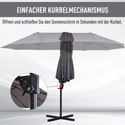 Sun Umbrella Double Sun Umbrella Oval 445x270cm Cantilever Umbrella with Crank Umbrella Stand Garden Umbrella Crank Umbrella, Market Umbrella for Garden Dark Gray