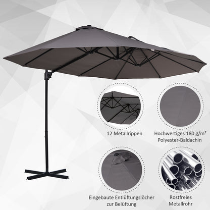 Sun Umbrella Double Sun Umbrella Oval 445x270cm Cantilever Umbrella with Crank Umbrella Stand Garden Umbrella Crank Umbrella, Market Umbrella for Garden Dark Gray